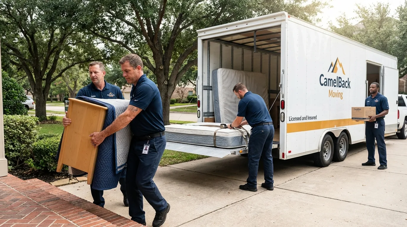 Crew loading residential truck for cross-state move from Prior Lake, MN